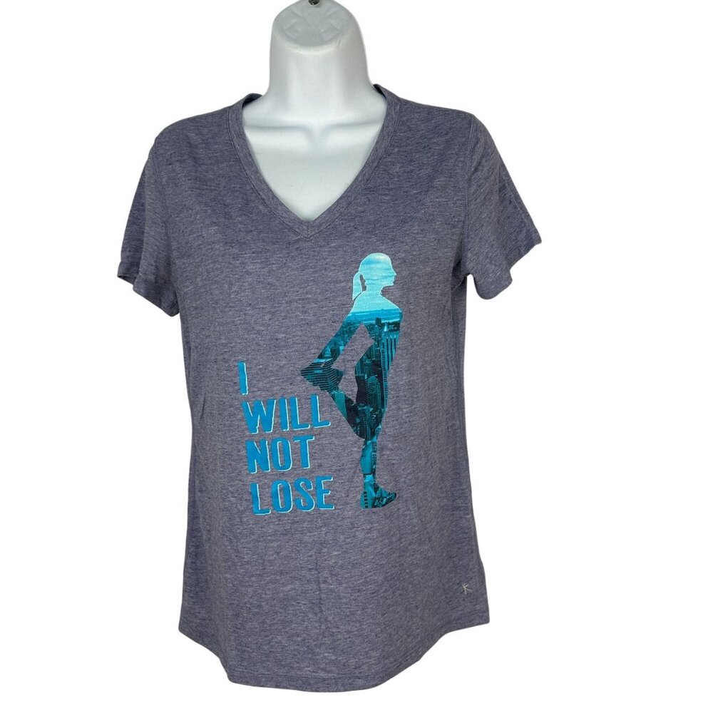 Danskin Now Womens Semi-Fitted Graphic Tee I Will Not Lose S Gray/Blue